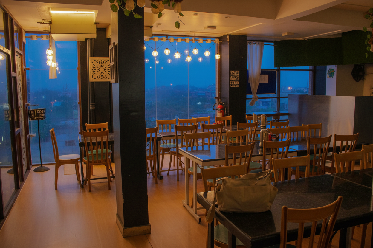 Dining hall seating area at Scholar's Park boys accommodation near UPES